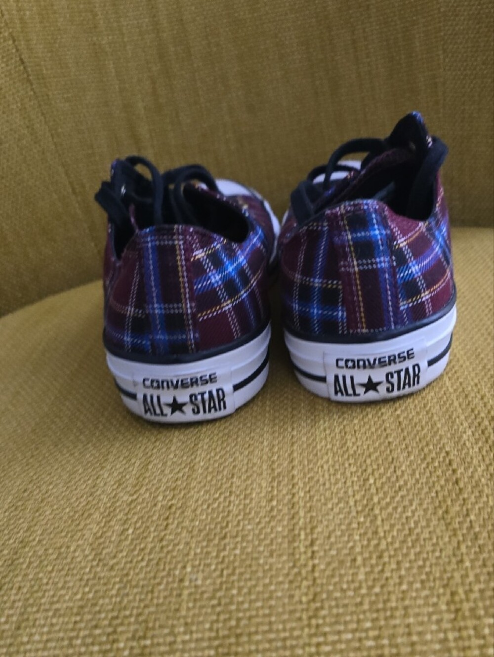 Converse Plaid Low Top Sneakers in Burgundy, Blue, Black - Picture 8 of 8